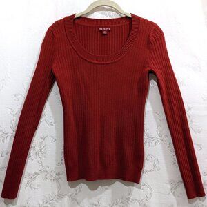Red Scoop Neck Poor Boy Sweater XS Rib Knit Long Sleeve Comfy Cozy Warm Winter